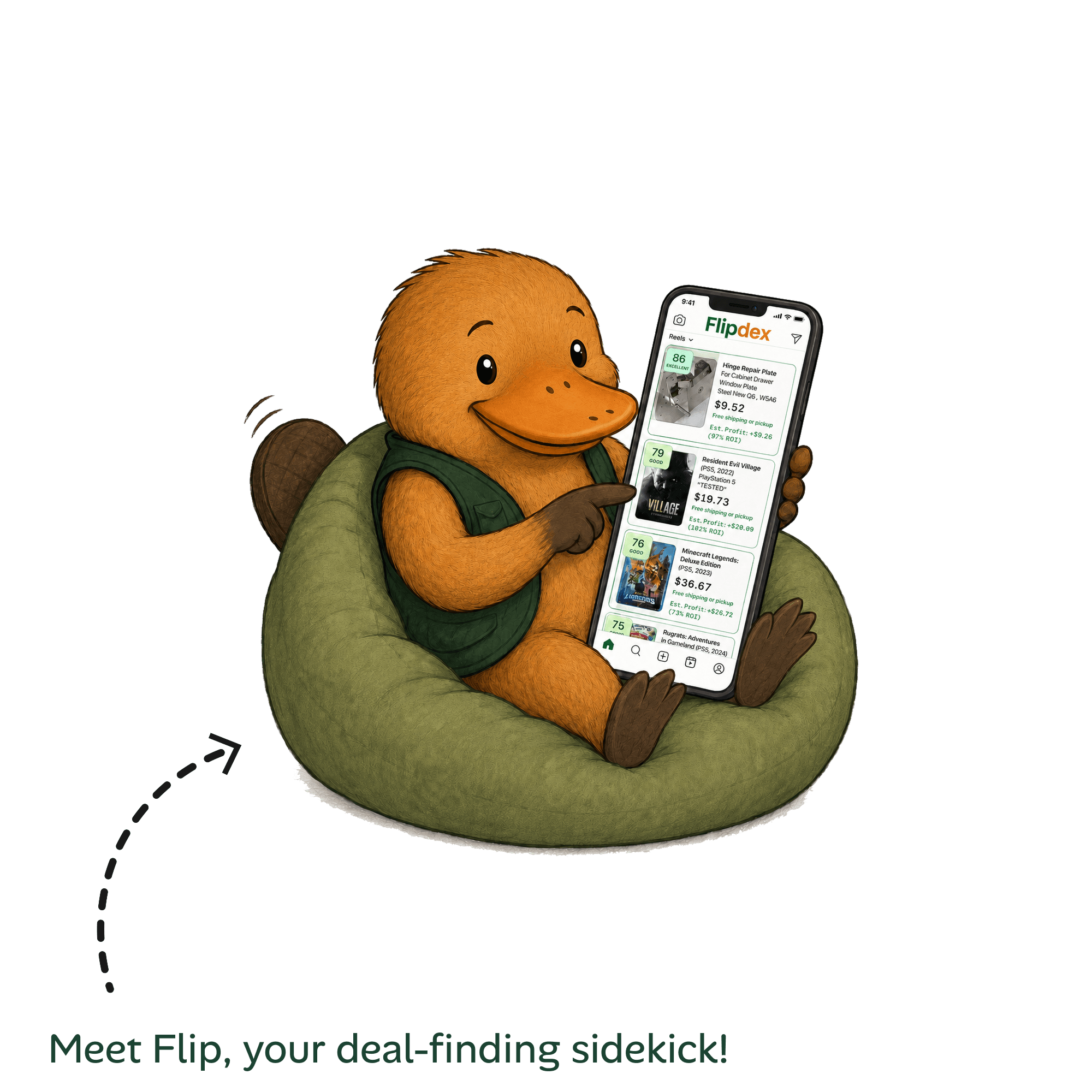 Flip the Platypus finding deals with an arrow pointing at him